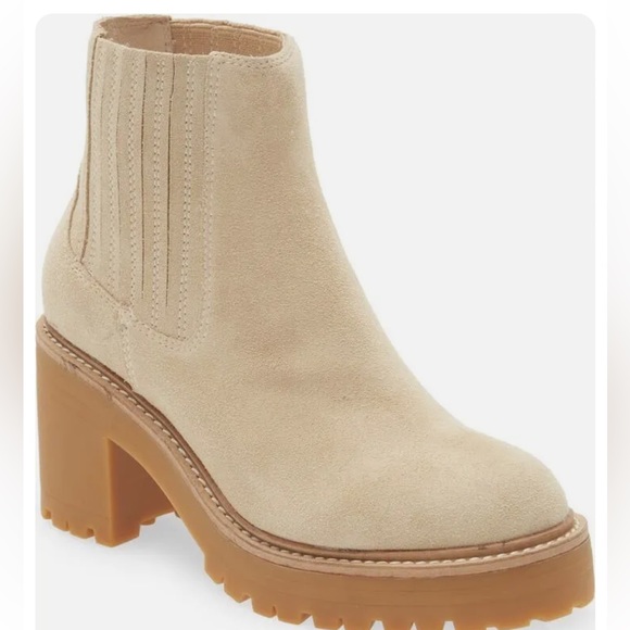 NEW • Jeffrey Campbell •Tuckee Ankle Boot Natural Sand Suede Platform Heel 10 - Picture 4 of 7